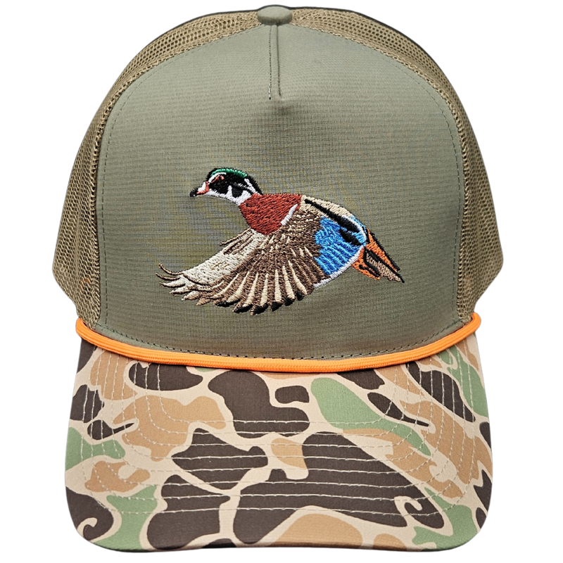 Wild Brims Hats, Wood Duck, Camo Brim, Olive, Mesh Back