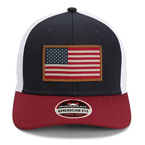 Paramount Outdoors American Flag Performance Ripstop American Fit US Patriotic Cap Fits Head Sizes MD - XX (Red White Blue)