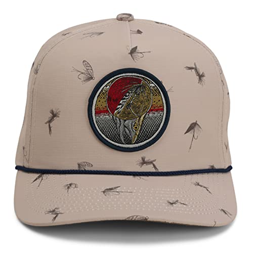 Paramount Outdoors Dead Drift Fly Fishing Patch 5-Panel Vintage Trucker Rope Cap, Fly Fishing Cap