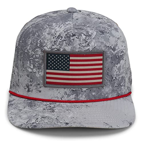 Paramount Outdors Performance Perforated American Flag Trucker Hat Rope Cap (Grey Cirrus)