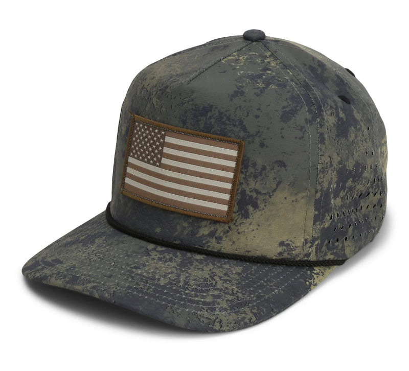 Paramount Outdors Performance Perforated American Flag Trucker Hat Rope Cap (Grey Cirrus)