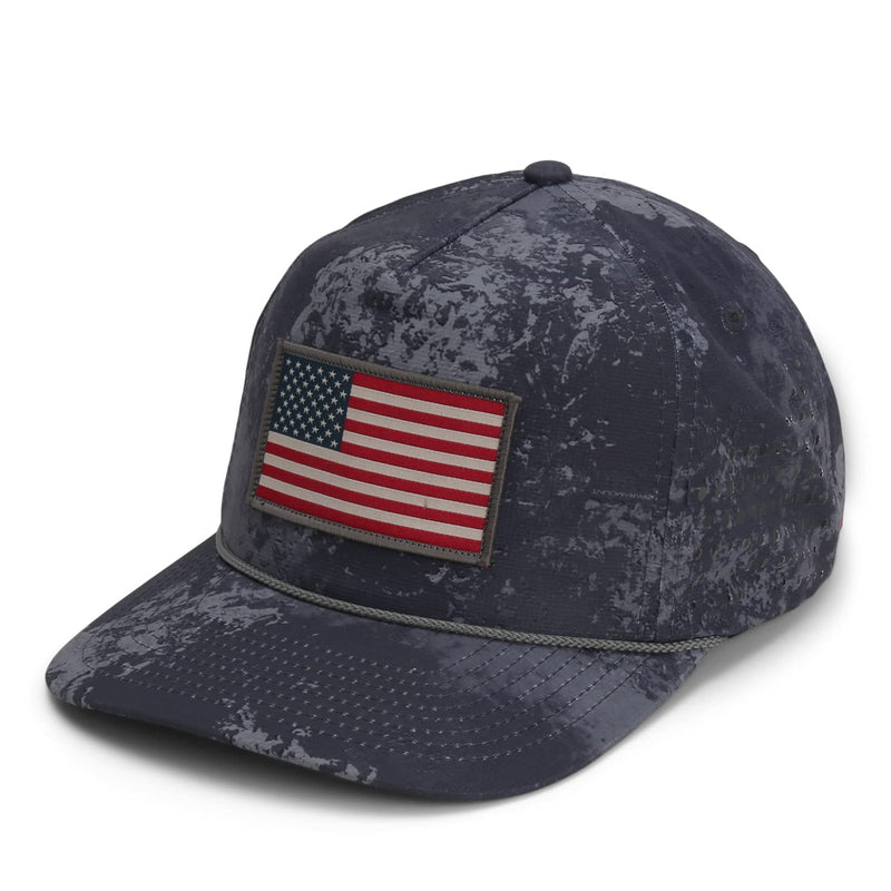 Paramount Outdors Performance Perforated American Flag Trucker Hat Rope Cap (Grey Cirrus)