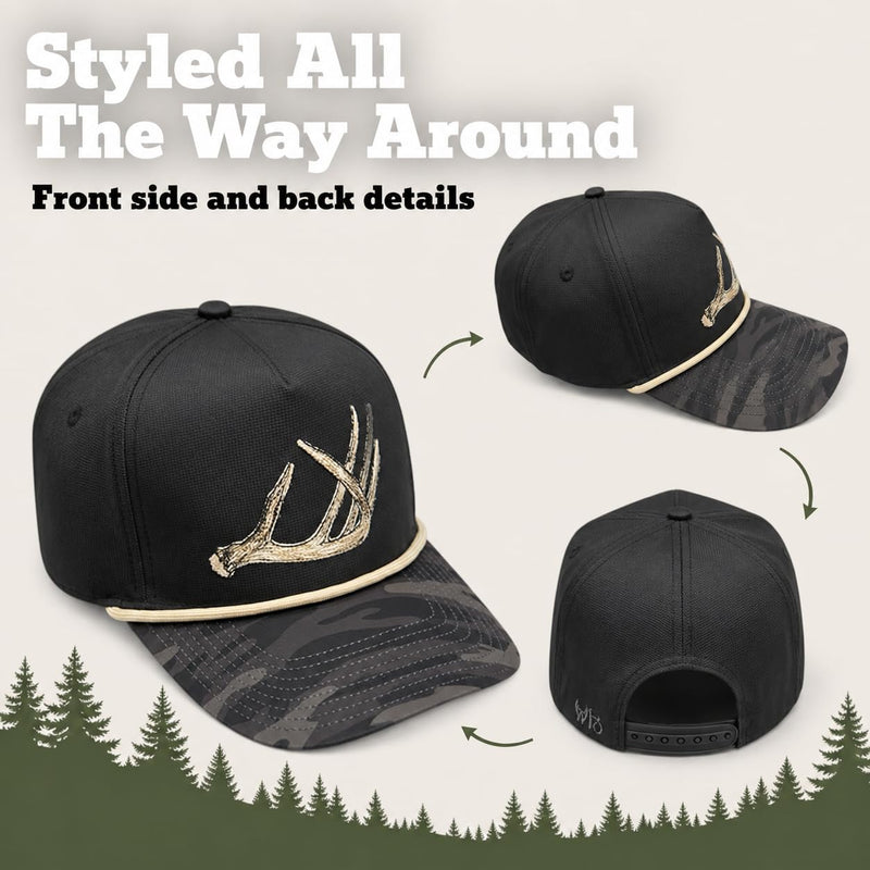 Wild Brims Hats, Deer Antler Black Camo, Black