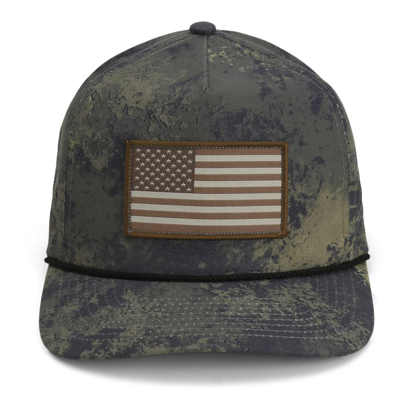 Paramount Outdors Performance Perforated American Flag Trucker Hat Rope Cap (Grey Cirrus)