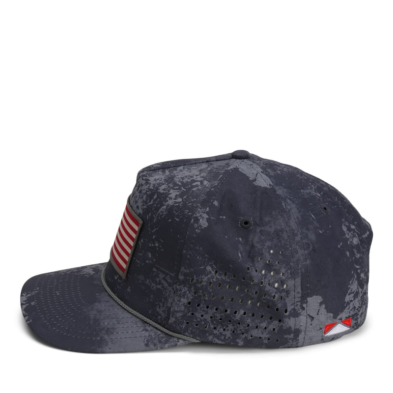 Paramount Outdors Performance Perforated American Flag Trucker Hat Rope Cap (Grey Cirrus)