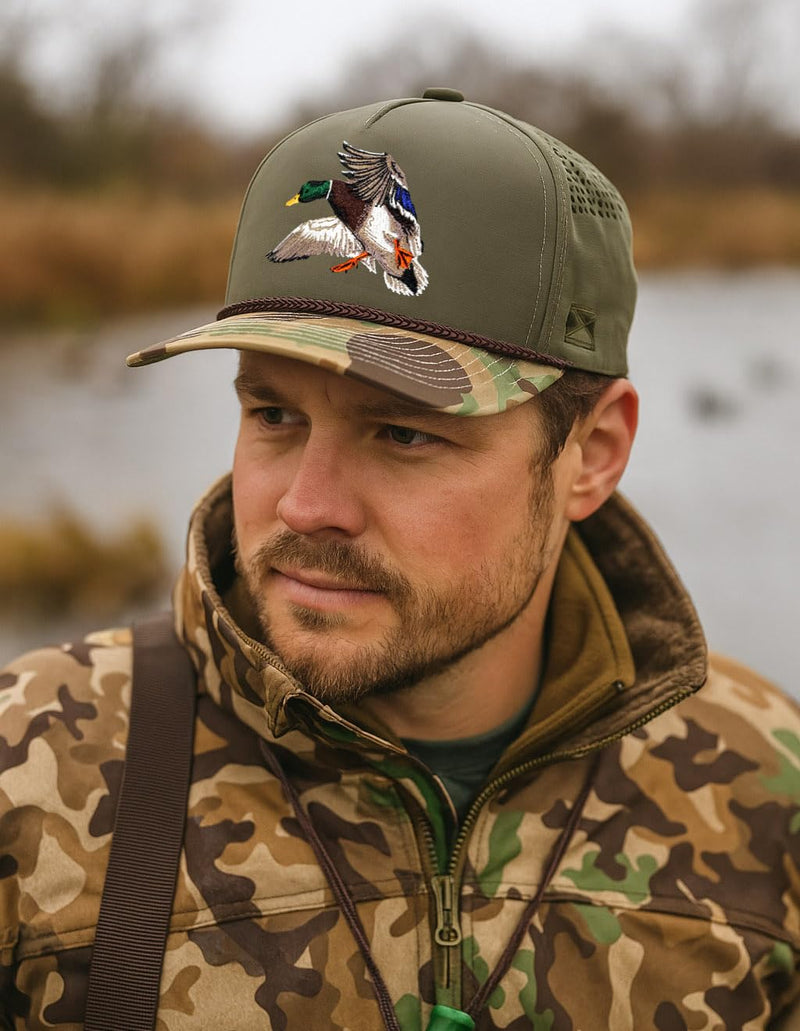 Paramount Outdoors Hat 5-Panel Throwback Fly Fishing Trucker hat with Quick Dry Fabric and Stretch Comfort Snapback