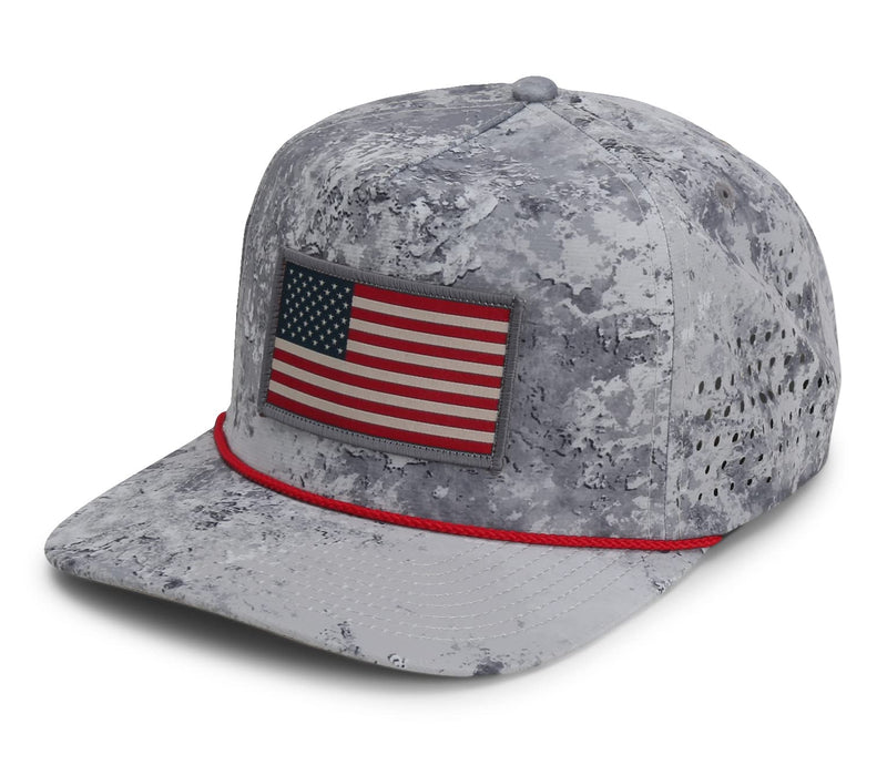 Paramount Outdors Performance Perforated American Flag Trucker Hat Rope Cap (Grey Cirrus)