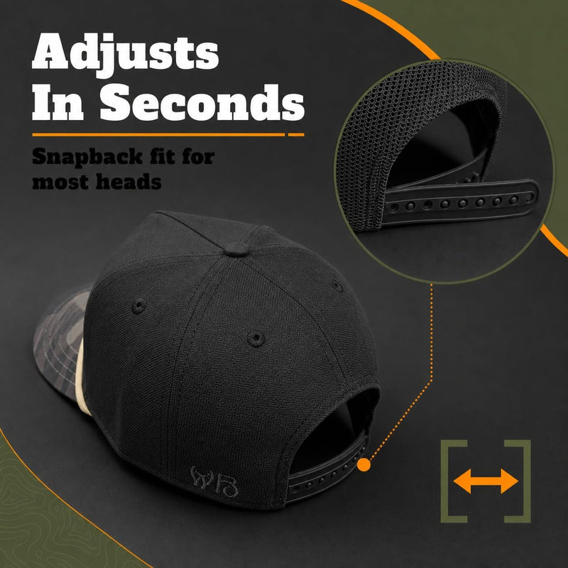 Wild Brims Hats, Largemouth Bass Black Camo, Black