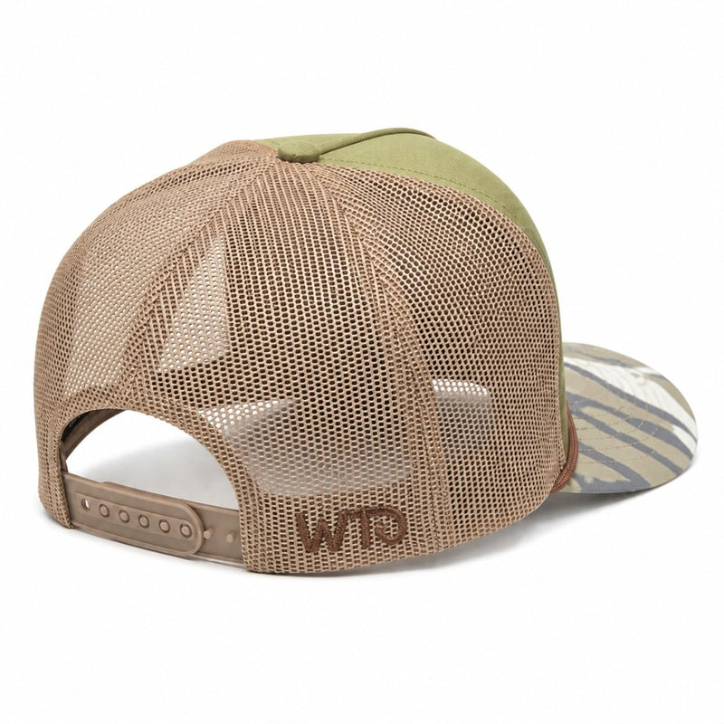 Wild Brims Hats, Flying Wood Duck, bark Camo, Dark Olive, Mesh Back