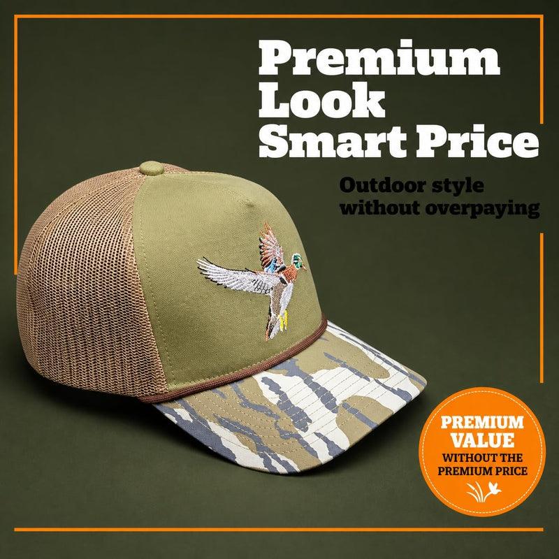 Wild Brims Hats, Flying Wood Duck, bark Camo, Dark Olive, Mesh Back