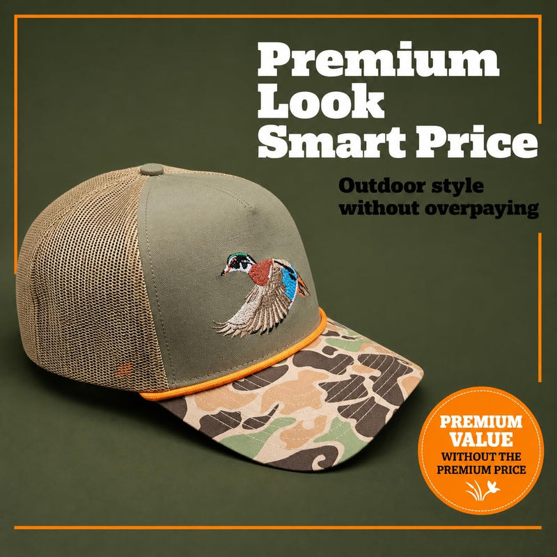 Wild Brims Hats, Wood Duck, Camo Brim, Olive, Mesh Back
