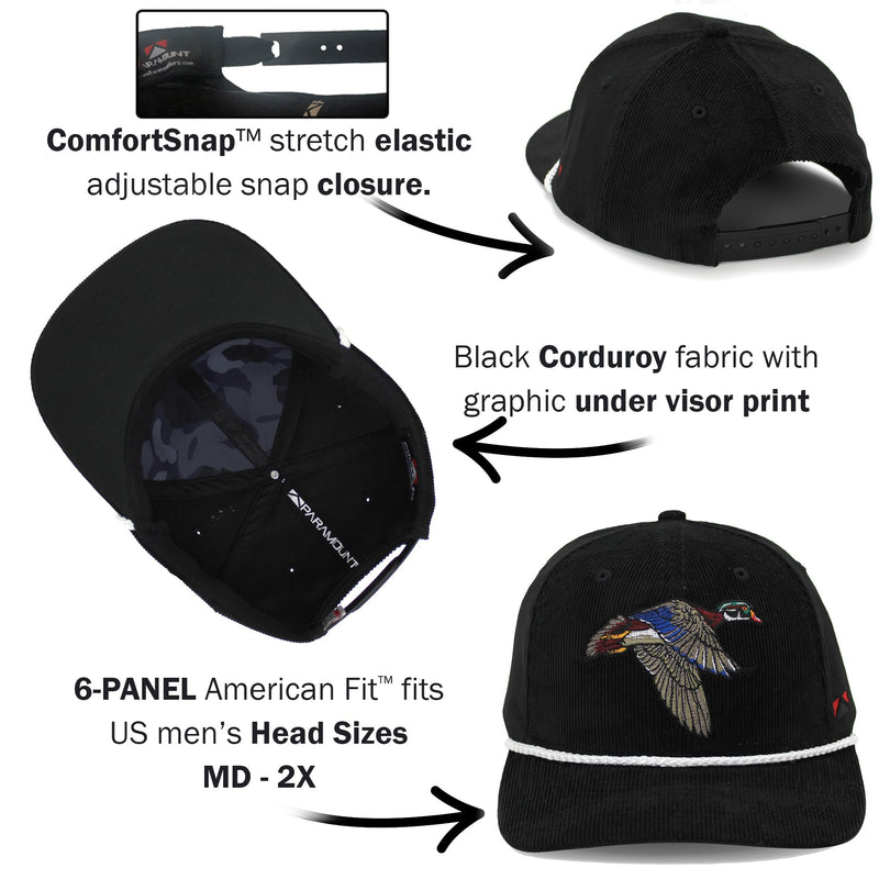 Paramount Outdoors Corduroy Hat Comfort Snapback Retro Waterfowl Snow Goose Hunting Cap (White Corduroy- OSFA)