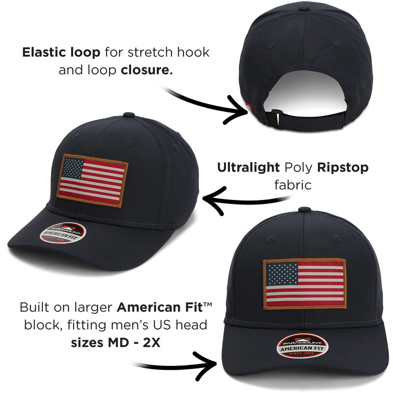 Paramount Outdoors American Flag Performance Ripstop American Fit US Patriotic Cap Fits Head Sizes MD - XX (Red White Blue)