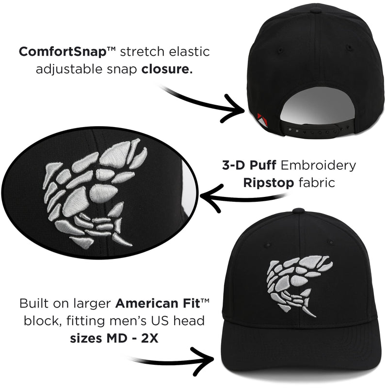Paramount Outdoors Rock Fish 3-D Puff Embroidery Fishing Hat Salmon Trout Fly Fishing Baseball Cap (Olive)