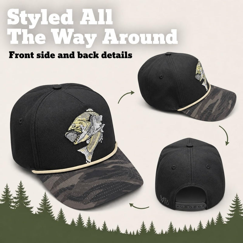 Wild Brims Hats, Largemouth Bass Black Camo, Black
