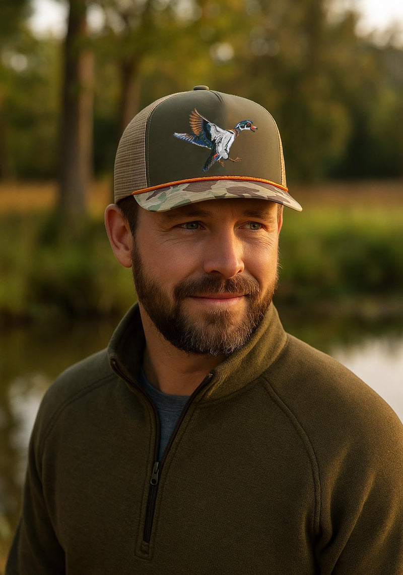 Paramount Outdoors Hat 5-Panel Throwback Fly Fishing Trucker hat with Quick Dry Fabric and Stretch Comfort Snapback