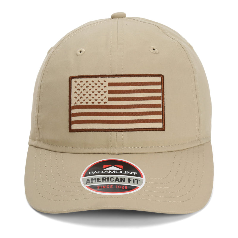Paramount Outdoors Waxed Cloth American Flag Cap American Fit US Flag Cap Fits Head Size MD - 2X (Brown)