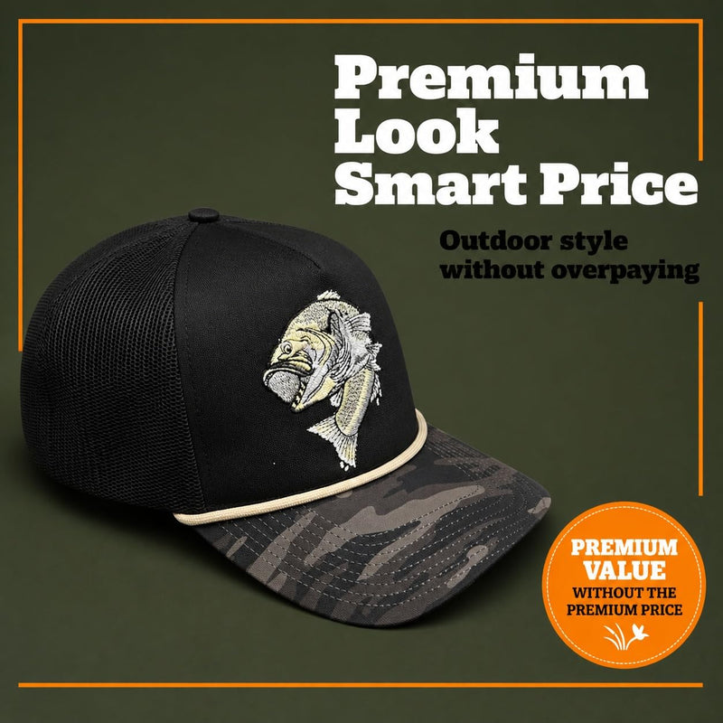 Wild Brims Hats, Largemouth Bass Black Camo, Black