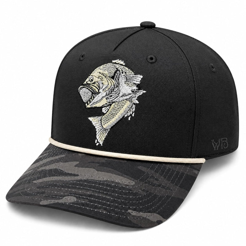 Wild Brims Hats, Largemouth Bass Black Camo, Black