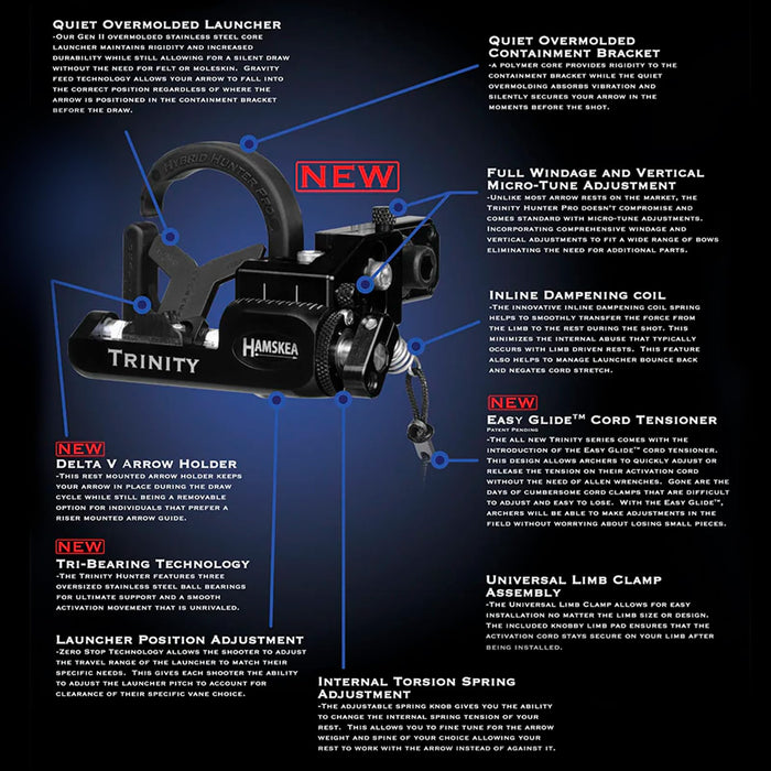 Hamskea Archery Solutions Trinity Hunter Pro Micro Tune Fall Away Arrow Rest for Bowhunting