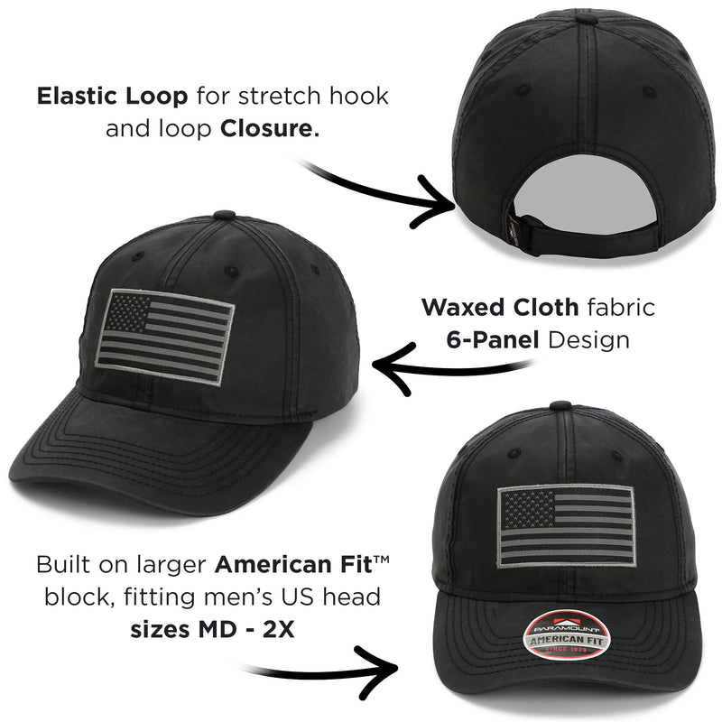 Paramount Outdoors Waxed Cloth American Flag Cap American Fit US Flag Cap Fits Head Size MD - 2X (Brown)
