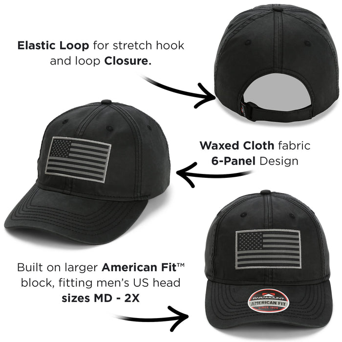 Paramount Outdoors Waxed Cloth American Flag Cap American Fit US Flag Cap Fits Head Size MD - 2X (Brown)