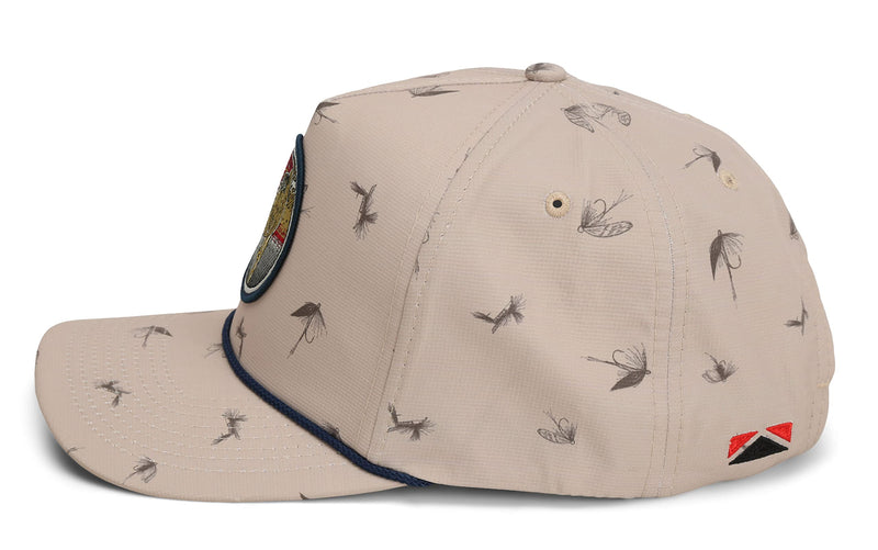 Paramount Outdoors Dead Drift Fly Fishing Patch 5-Panel Vintage Trucker Rope Cap, Fly Fishing Cap