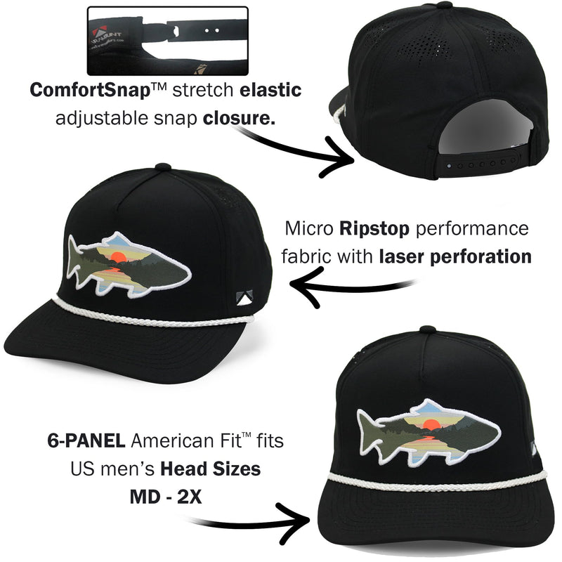 Paramount Outdoors Sunset Fish Silhouetee Performance Trucker Hat Mountain Fishing Rope Cap (Slate - OSFA)