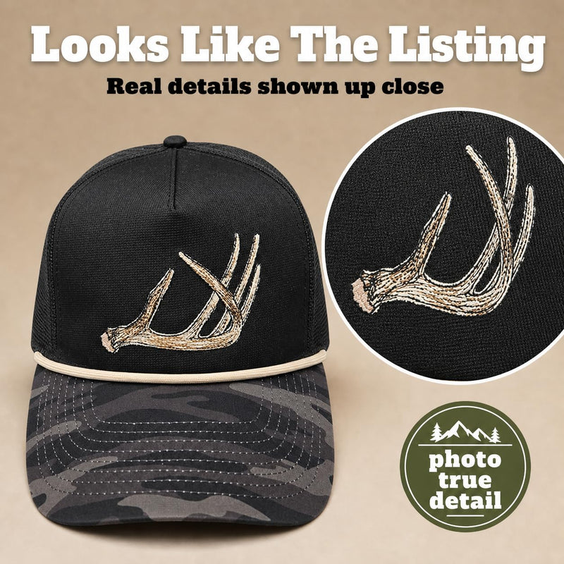 Wild Brims Hats, Deer Antler Black Camo, Black