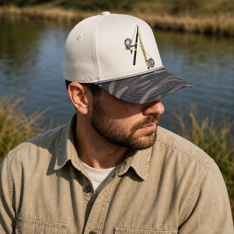 Wild Brims Hats, Fishing Pole Black Camo, Stone