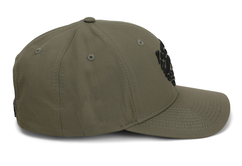 Paramount Outdoors Rock Fish 3-D Puff Embroidery Fishing Hat Salmon Trout Fly Fishing Baseball Cap (Olive)