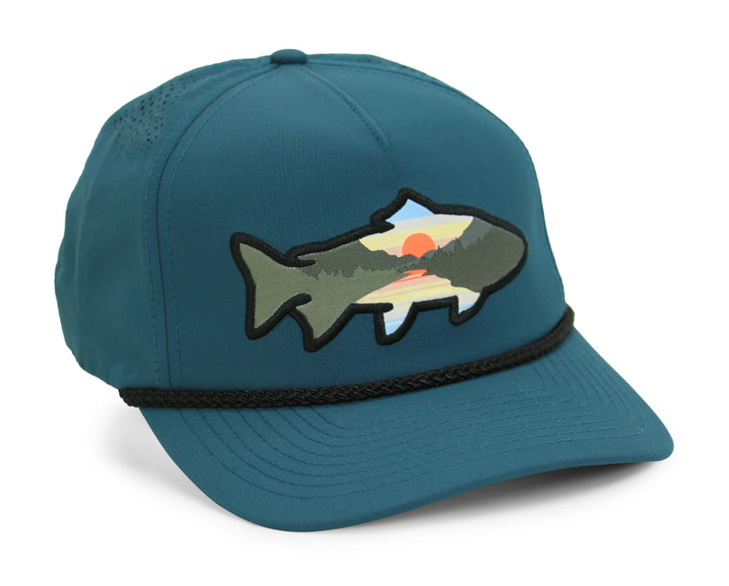 Paramount Outdoors Sunset Fish Silhouetee Performance Trucker Hat Mountain Fishing Rope Cap (Slate - OSFA)