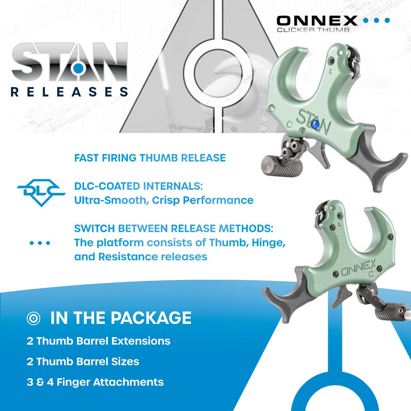 Stan OnneX Clicker Thumb Bow Release Aid for Archery & Hunting - Adjustable, DLC-Coated Resistant Internals, Smooth Action, Click-Feedback System, Modular 3 or 4 Finger Fit, Sage, Large