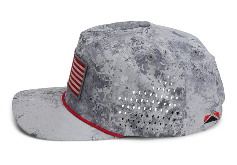 Paramount Outdors Performance Perforated American Flag Trucker Hat Rope Cap (Grey Cirrus)