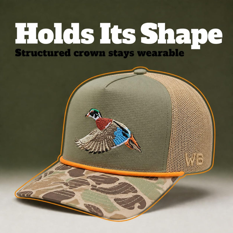 Wild Brims Hats, Wood Duck, Camo Brim, Olive, Mesh Back