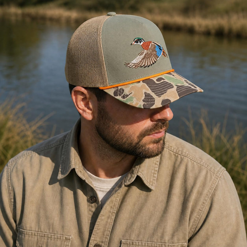 Wild Brims Hats, Wood Duck, Camo Brim, Olive, Mesh Back