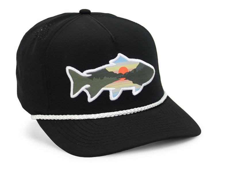 Paramount Outdoors Sunset Fish Silhouetee Performance Trucker Hat Mountain Fishing Rope Cap (Slate - OSFA)