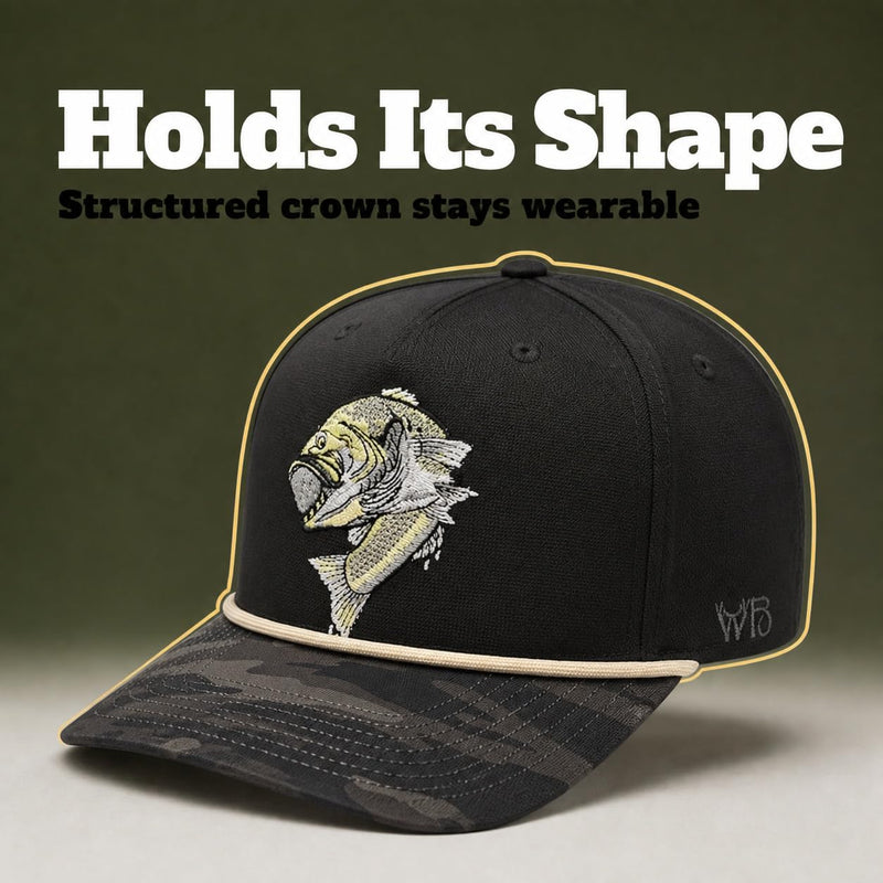 Wild Brims Hats, Largemouth Bass Black Camo, Black