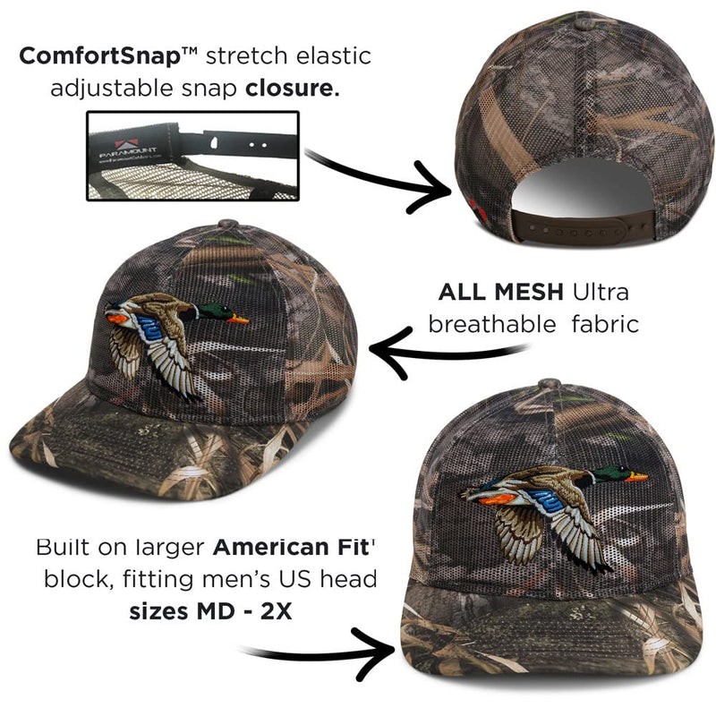 Paramount Outdoors Drake Mallard All Mesh Camo Duck Hunting Cap, Shadowgrass Habitat, ComfortSnap Snapback, One Size