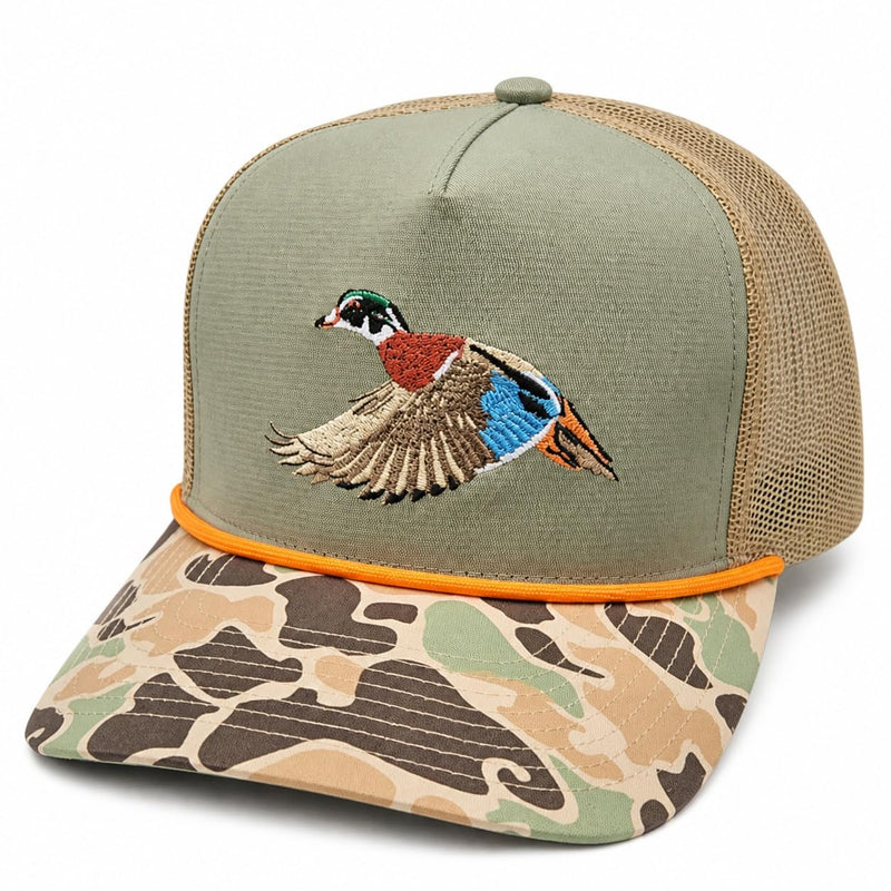 Wild Brims Hats, Wood Duck, Camo Brim, Olive, Mesh Back