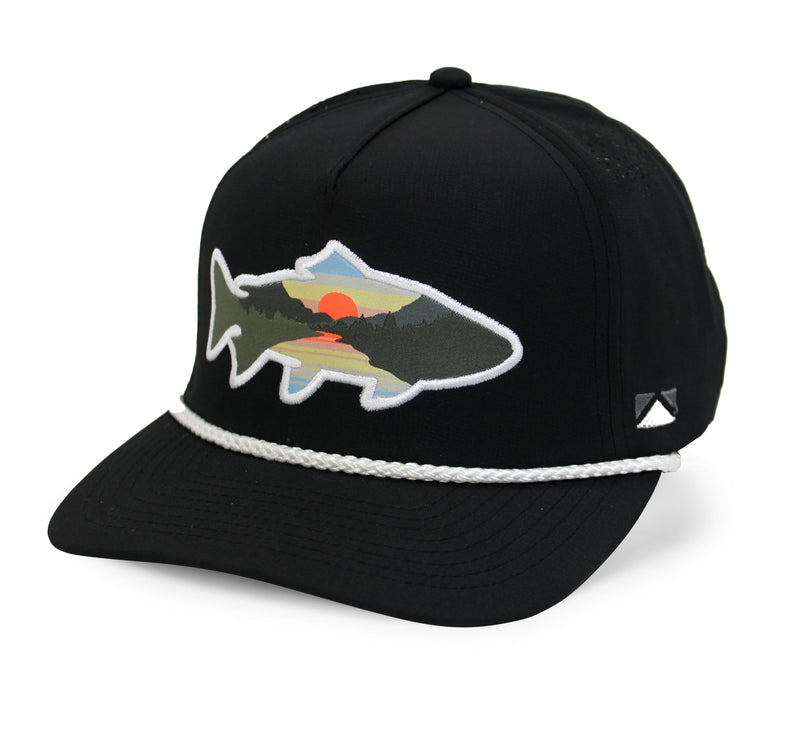 Paramount Outdoors Sunset Fish Silhouetee Performance Trucker Hat Mountain Fishing Rope Cap (Slate - OSFA)
