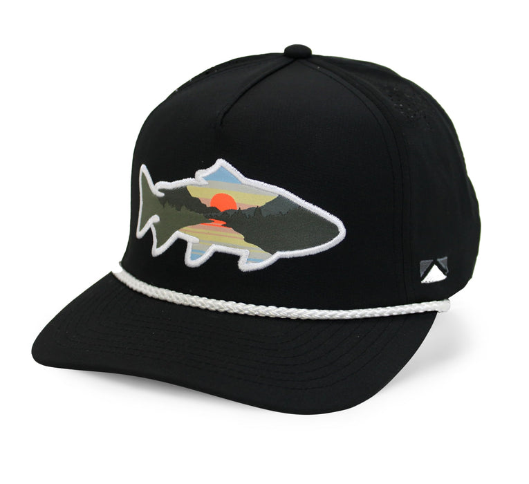 Paramount Outdoors Sunset Fish Silhouetee Performance Trucker Hat Mountain Fishing Rope Cap (Slate - OSFA)