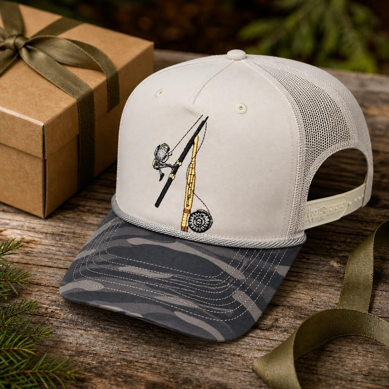 Wild Brims Hats, Fishing Pole Black Camo, Stone