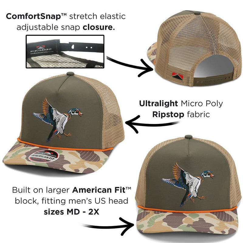 Paramount Outdoors Hat 5-Panel Throwback Fly Fishing Trucker hat with Quick Dry Fabric and Stretch Comfort Snapback