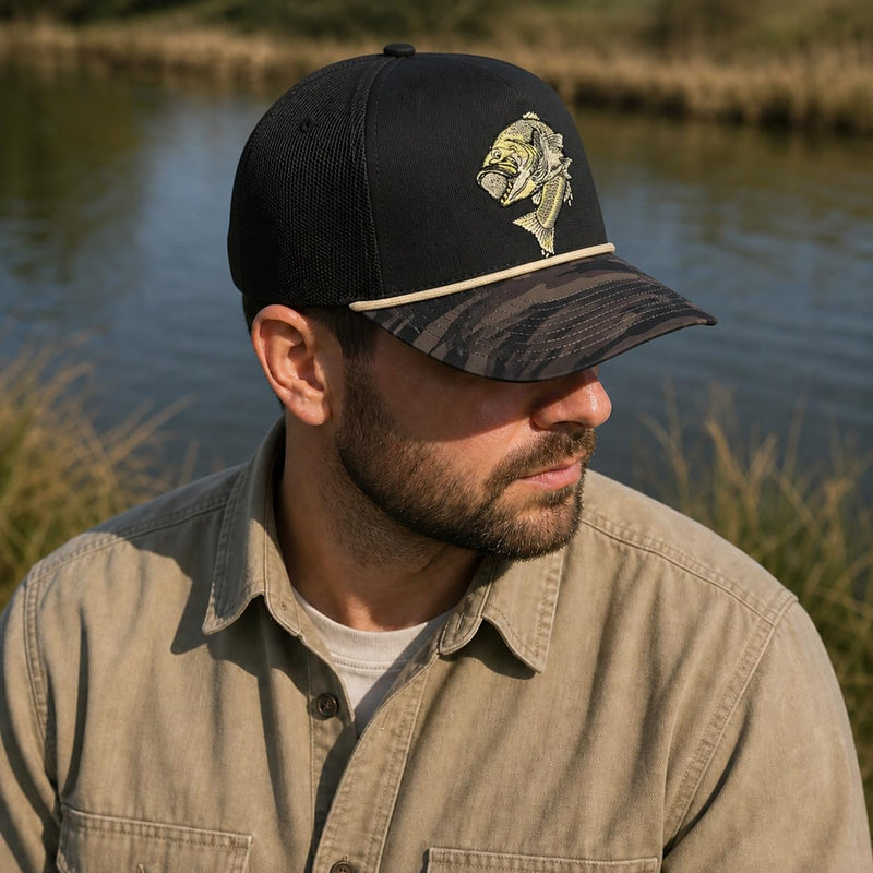 Wild Brims Hats, Largemouth Bass Black Camo, Black
