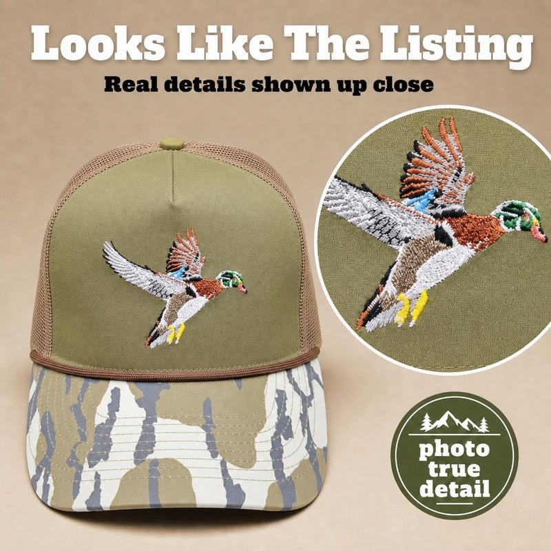 Wild Brims Hats, Flying Wood Duck, bark Camo, Dark Olive, Mesh Back