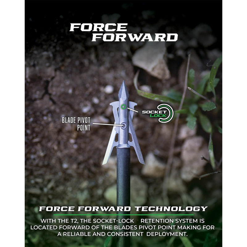 G5 T2 125-Grain 2-Blade Expandable Broadheads, 3-Pack | Durable Steel Archery Broadheads with Large 2" Cutting Diameter & Socket-Lock Retention System