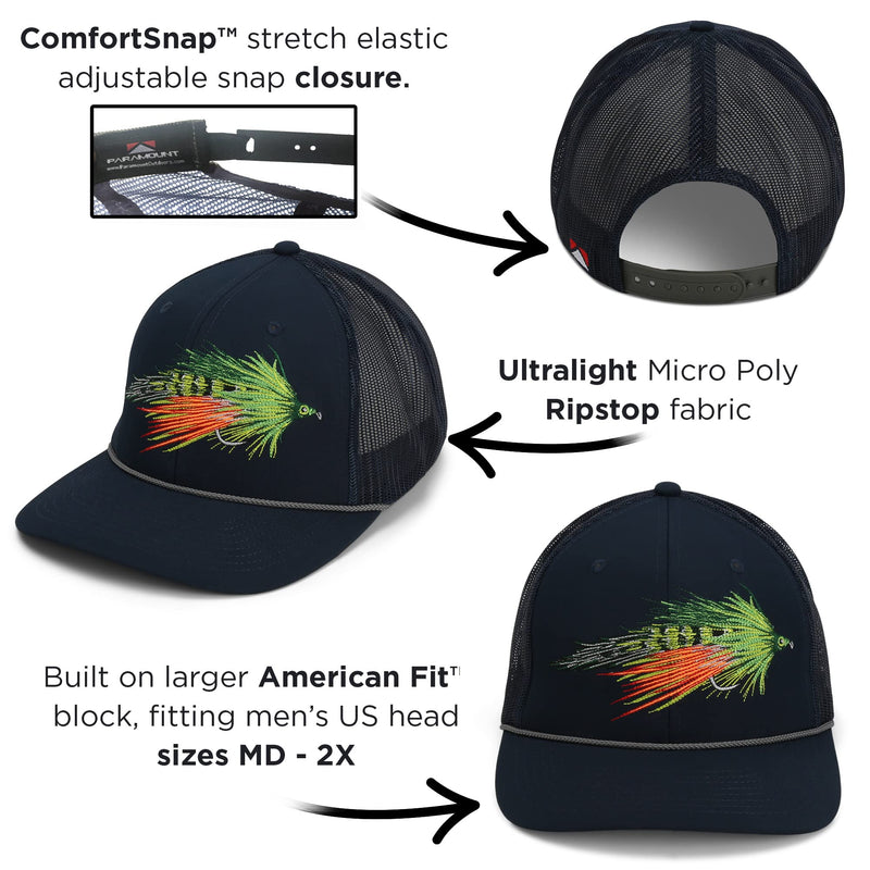 Paramount Outdoors Hat 5-Panel Throwback Fly Fishing Trucker hat with Quick Dry Fabric and Stretch Comfort Snapback
