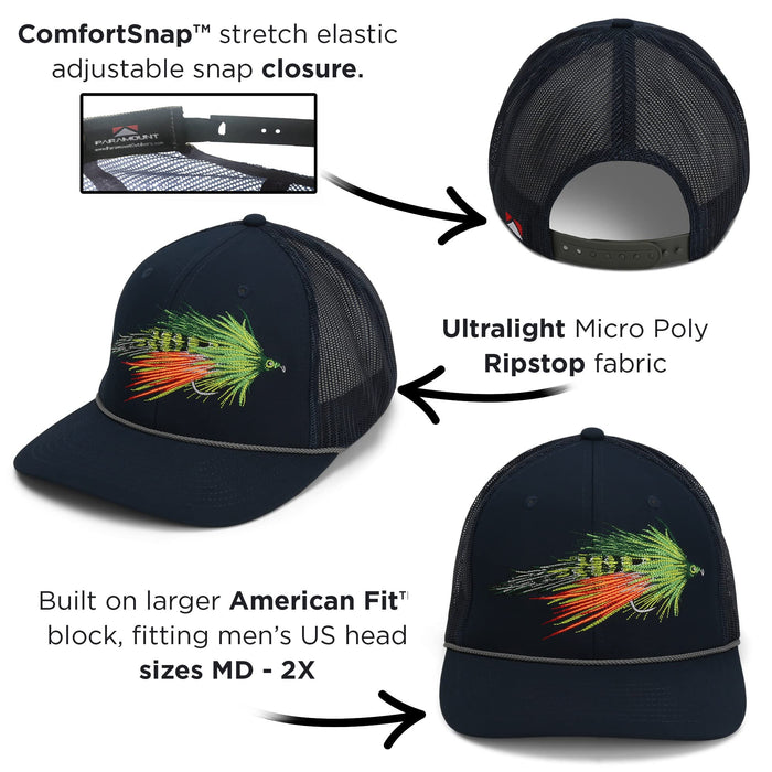 Paramount Outdoors Hat 5-Panel Throwback Fly Fishing Trucker hat with Quick Dry Fabric and Stretch Comfort Snapback