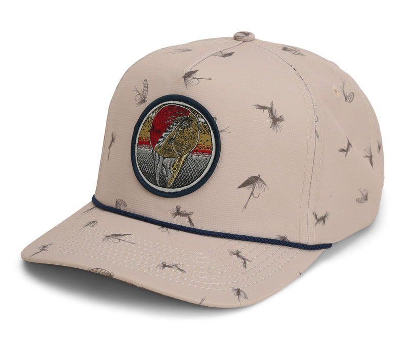 Paramount Outdoors Dead Drift Fly Fishing Patch 5-Panel Vintage Trucker Rope Cap, Fly Fishing Cap